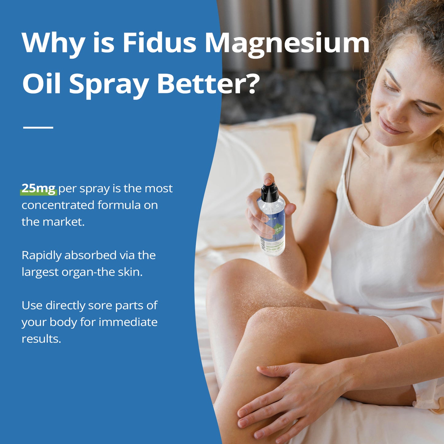 Fidus Pure Magnesium Oil Spray (25mg Magnesium in Each Spray) - Big 8 fl oz Topical Magnesium Chloride