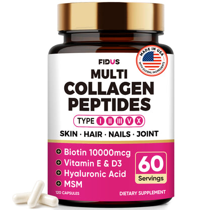 Multi Collagen Peptides Capsules - Collagen for Women with Biotin 10000mcg