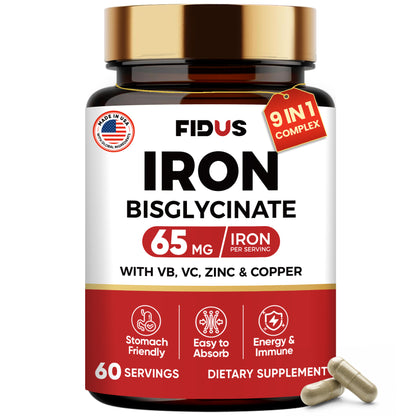 Iron Supplement for Women, 65mg Iron (Ferrous Bisglycinate 350mg), 60 Days
