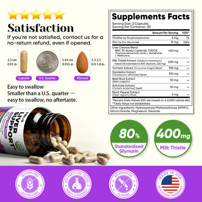 Liver Cleanse Detox & Repair, Milk Thistle(80% Silymarin) with NAC,Turmeric