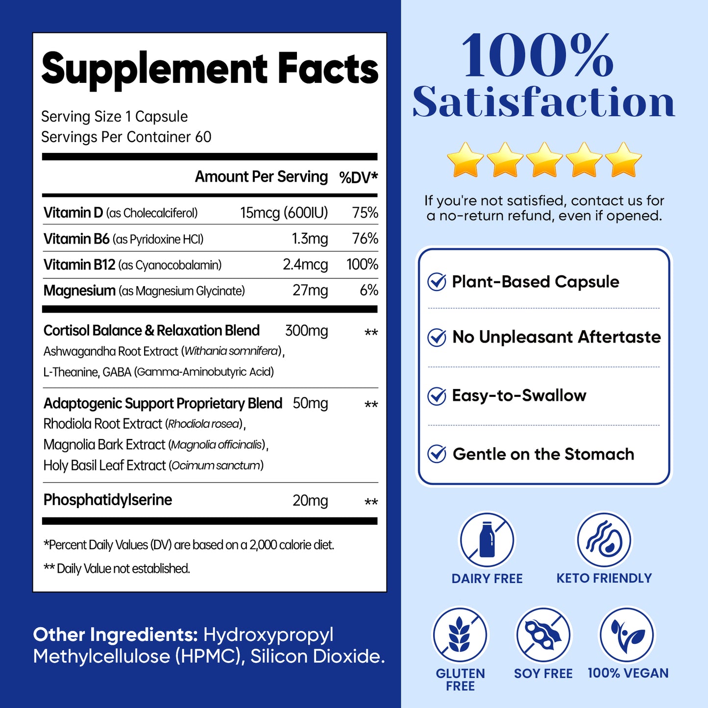 Cortisol Supplement for Women & Men with Ashwagandha, GABA - 60 Day Supply