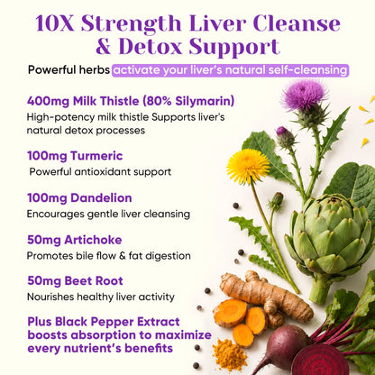 Liver Cleanse Detox & Repair, Milk Thistle(80% Silymarin) with NAC,Turmeric