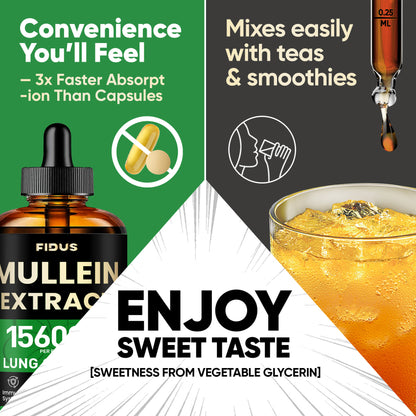 Mullein Drops for Lungs, Lung Detox for Smokers,Alcohol Free - 120 Servings