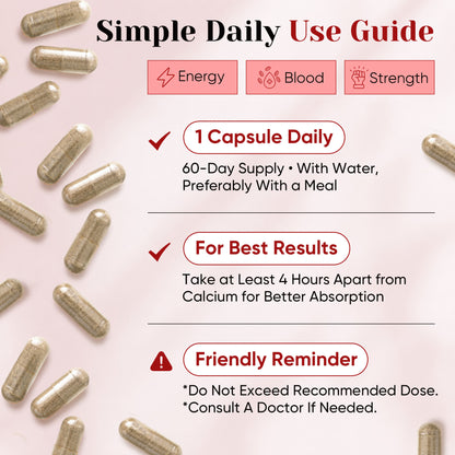 Iron Supplement for Women, 65mg Iron (Ferrous Bisglycinate 350mg), 60 Days